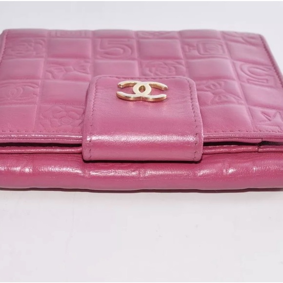EUC Chanel Coco Mark 2005 Icon Bi-Fold Wallet Leather Pink w/Sticker,Card+Box - Picture 9 of 17